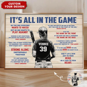 It's All In The Game - Personalized Boy Girl Baseball Poster - Gift For Baseball Lovers