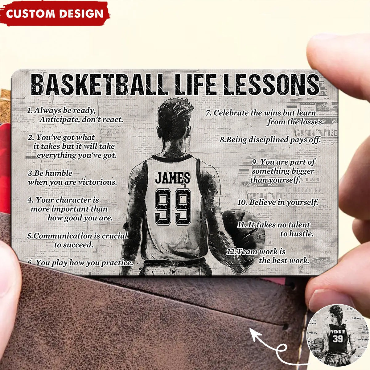 Personalized Basketball Life Lessons Wallet Card - Gift For Basketball Lovers