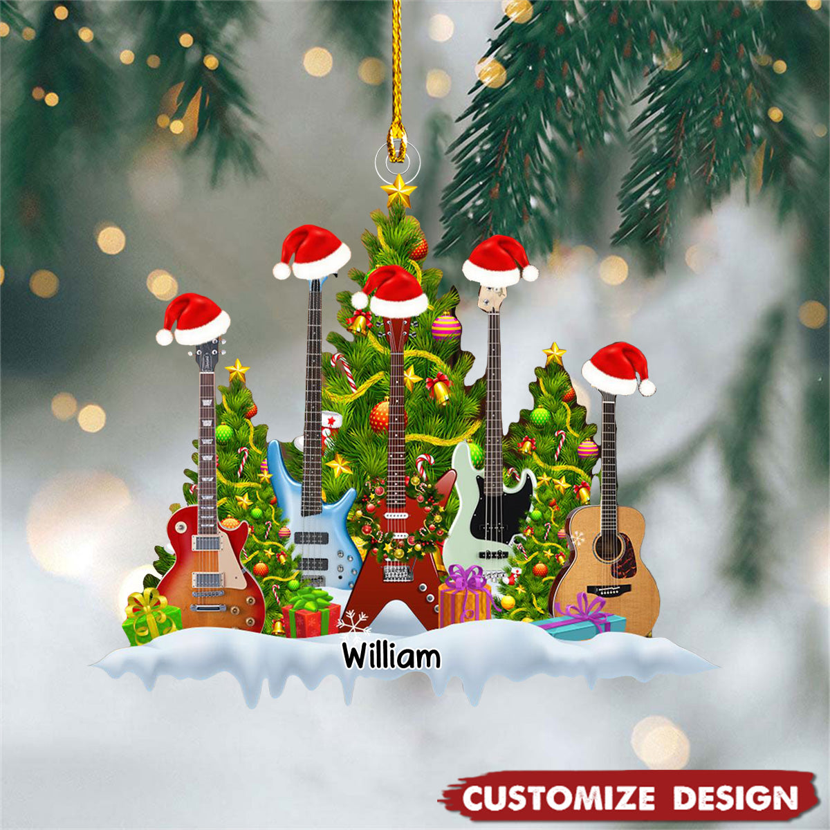 Personalized Christmas Guitar Ornament - Gift For Guitar Lovers - 2024 New Release