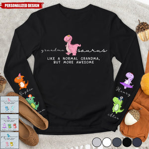 Nana Saurus and Grandkids on the sleeve-Personalized  Longsleeve