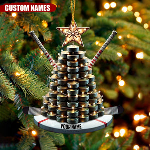 Personalized Hockey Christmas Ornament with Puck Tree and Sticks - Gift For Hockey Lovers - 2024 New Release