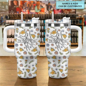 Floral Mom Hand- Personalized Tumbler With Handle - Mother's Day Gift