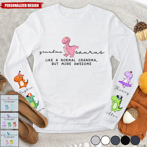 Nana Saurus and Grandkids on the sleeve-Personalized  Longsleeve