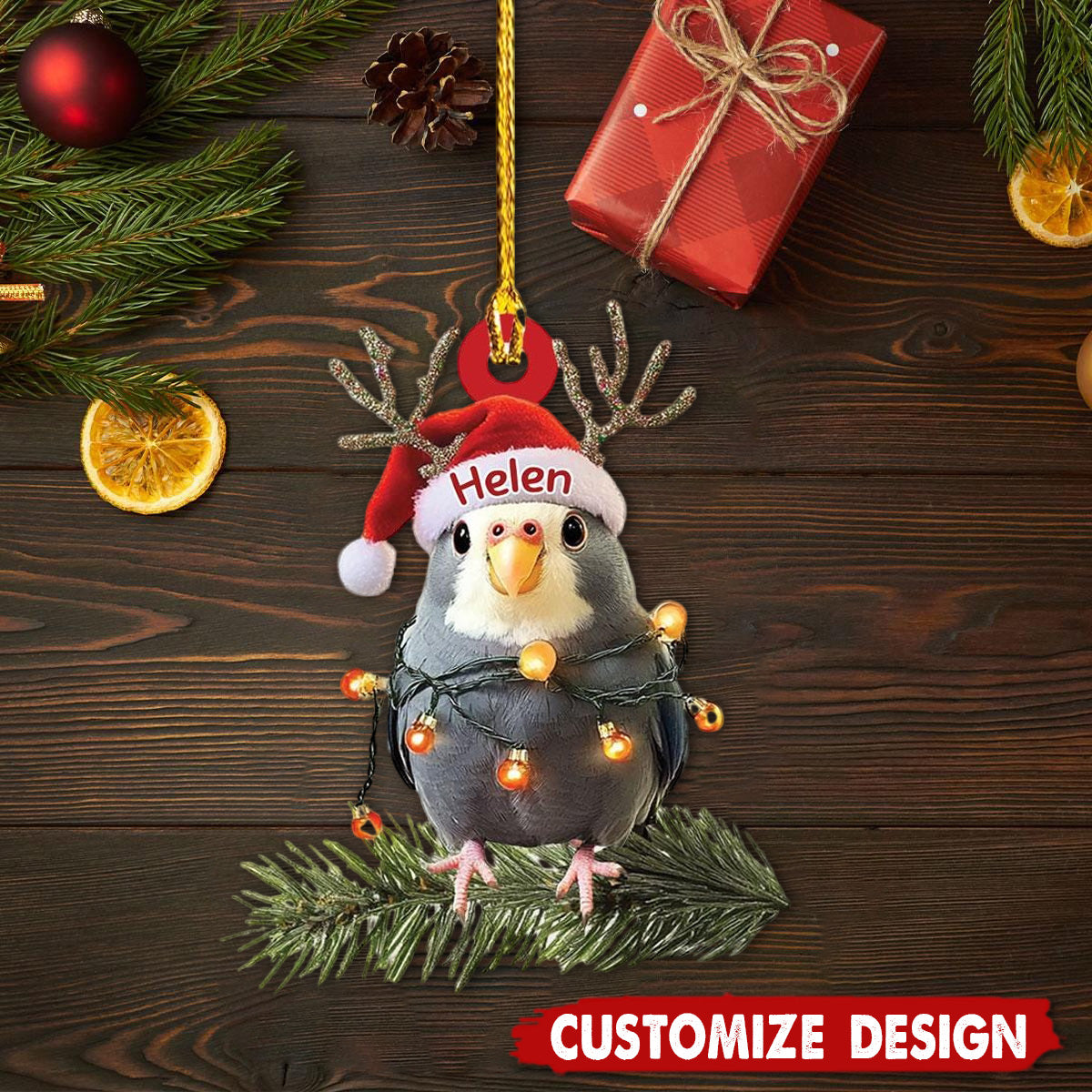 Personalized Gray Cockatiel Perched Christmas Ornament Gift For Bird Lover-2024 New Release