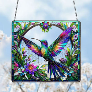 Square Hummingbird Suncatcher-Outdoor Indoor Gift for Family and Best Friends