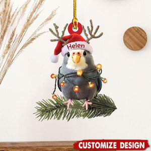 Personalized Gray Cockatiel Perched Christmas Ornament Gift For Bird Lover-2024 New Release