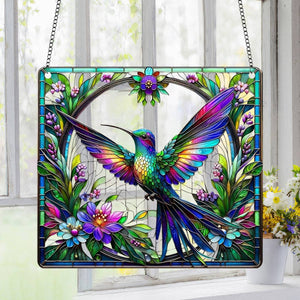 Square Hummingbird Suncatcher-Outdoor Indoor Gift for Family and Best Friends