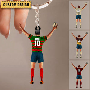 Personalized  Name, Number & Appearance -  Acrylic Keychain-Gift for Rugby Lovers