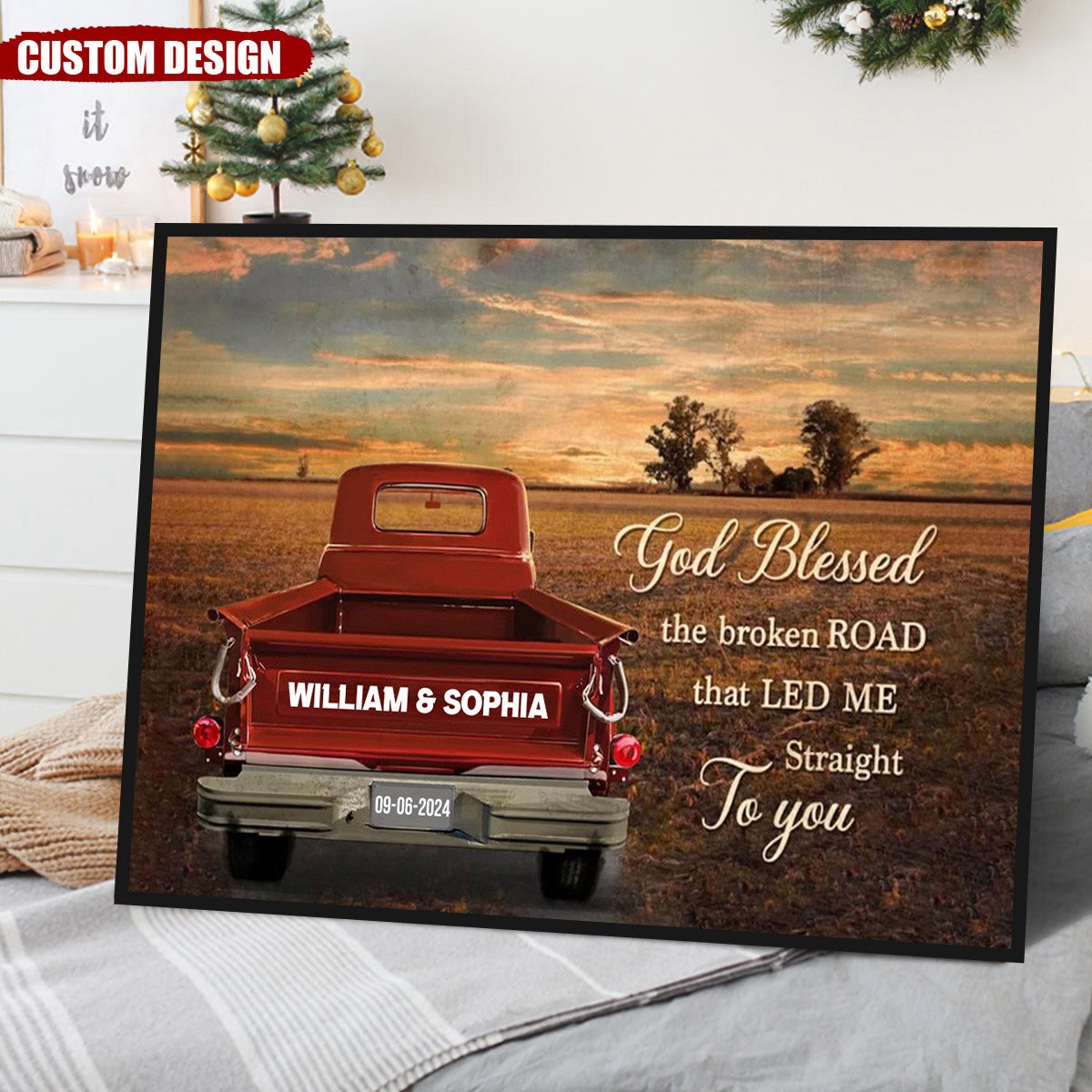 God Blessed The Broken Road - Personalized Farmhouse Sign Poster, Anniversary Gift For Couple