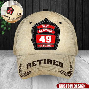 Personalized Retired Firefighter ID & Department US And CA Flag 3D Cap