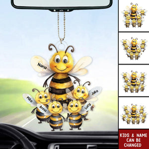 Personalized Bee Mama With Little Kids Acrylic Car Ornament - Gift For Mom, Grandma