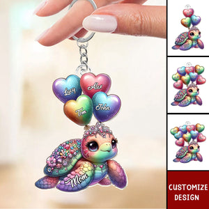 Pretty Sea Turtle Nana Auntie Mom Sweet Heart Balloon Kids Personalized Keychain