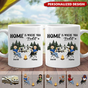 Camping Partners For Life Doll Couple Sitting-Personalized RV Mug-Gift For Camping Lovers