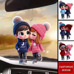 Cute Cartoon Couple Walking Personalized Car Ornament-Gift for Couple