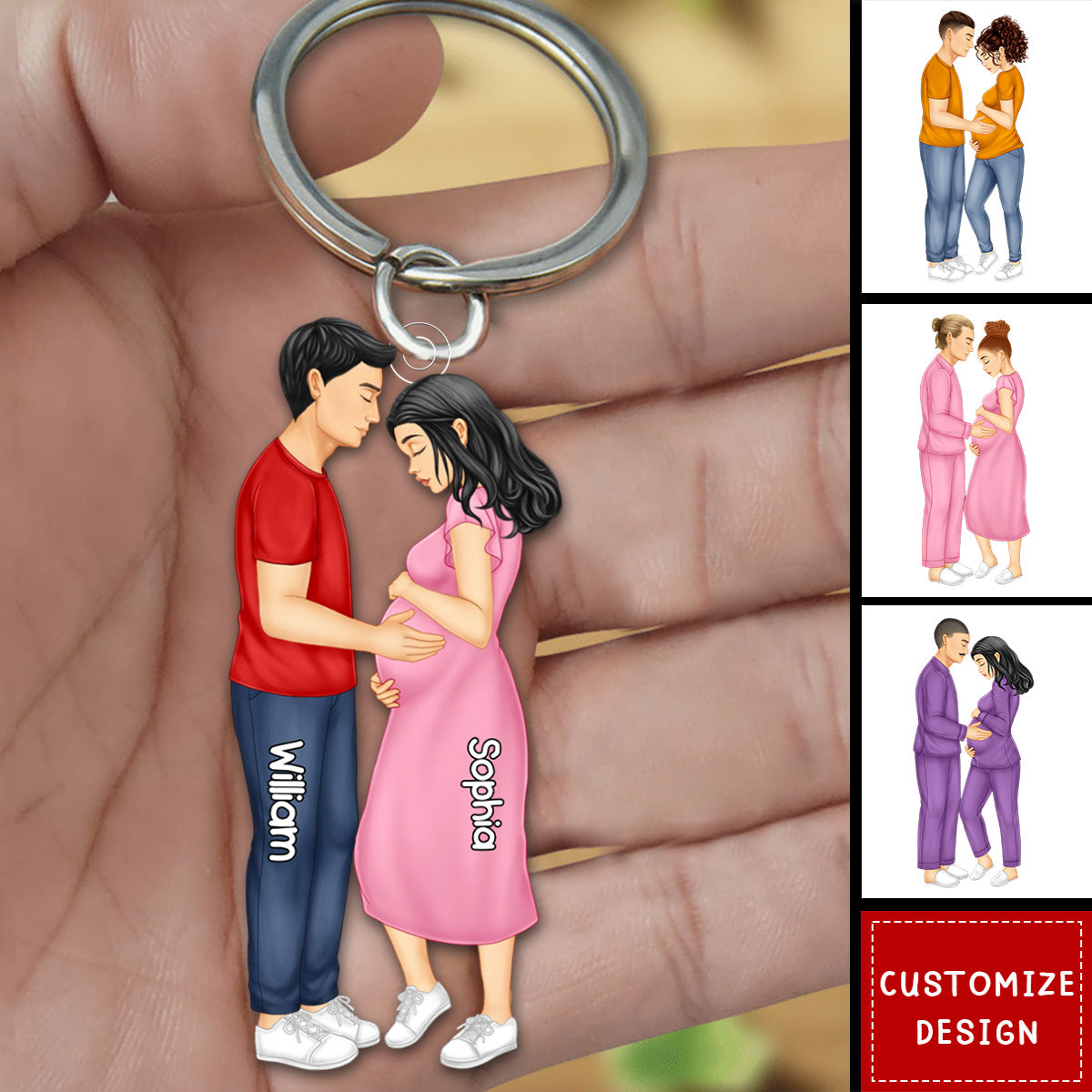 Baby Arriving Expecting Family Personalized Couple Keychain - Gift For Wife,Husband,Anniversary