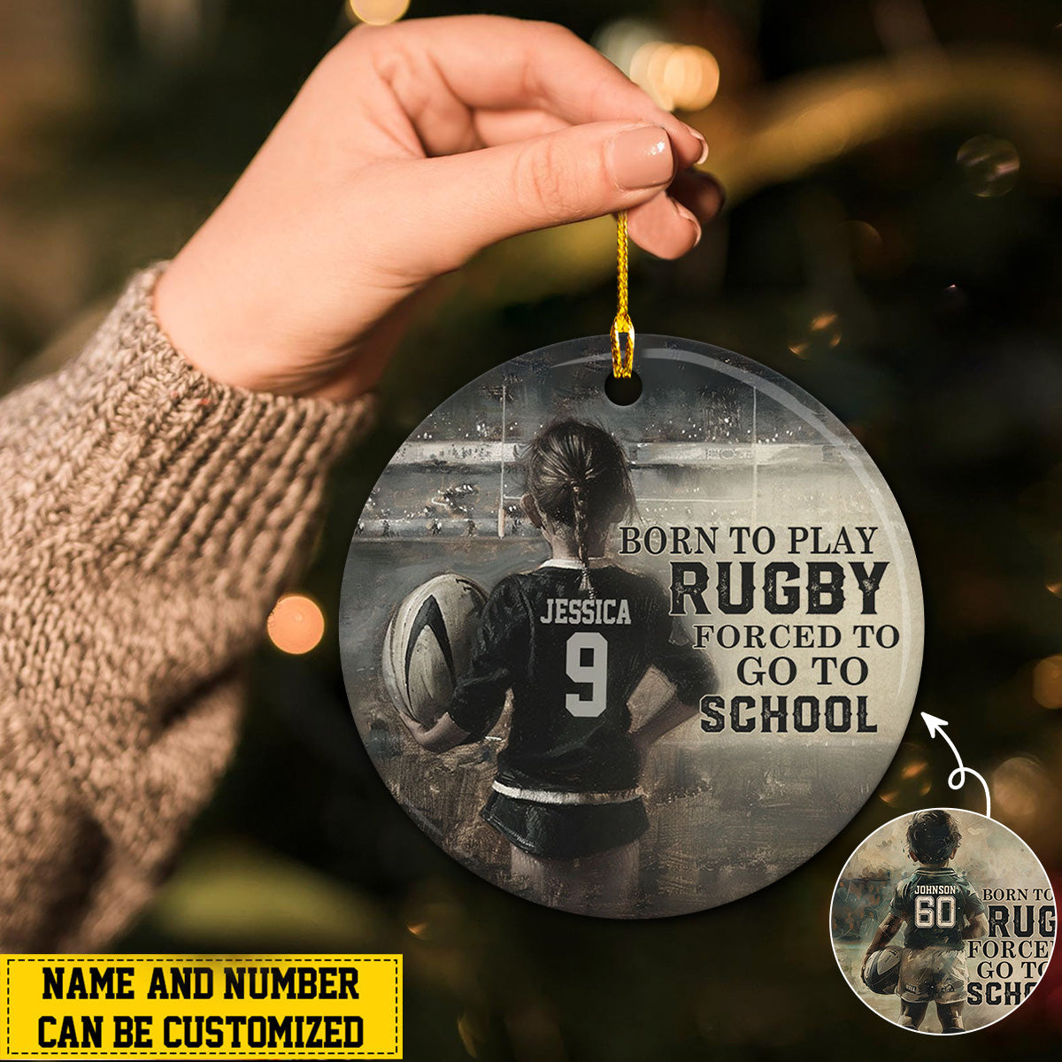 Born To Play Rugby Personalized Rugby Boy/Girl Christmas Ceramic Ornament-Gift For Rugby Lovers