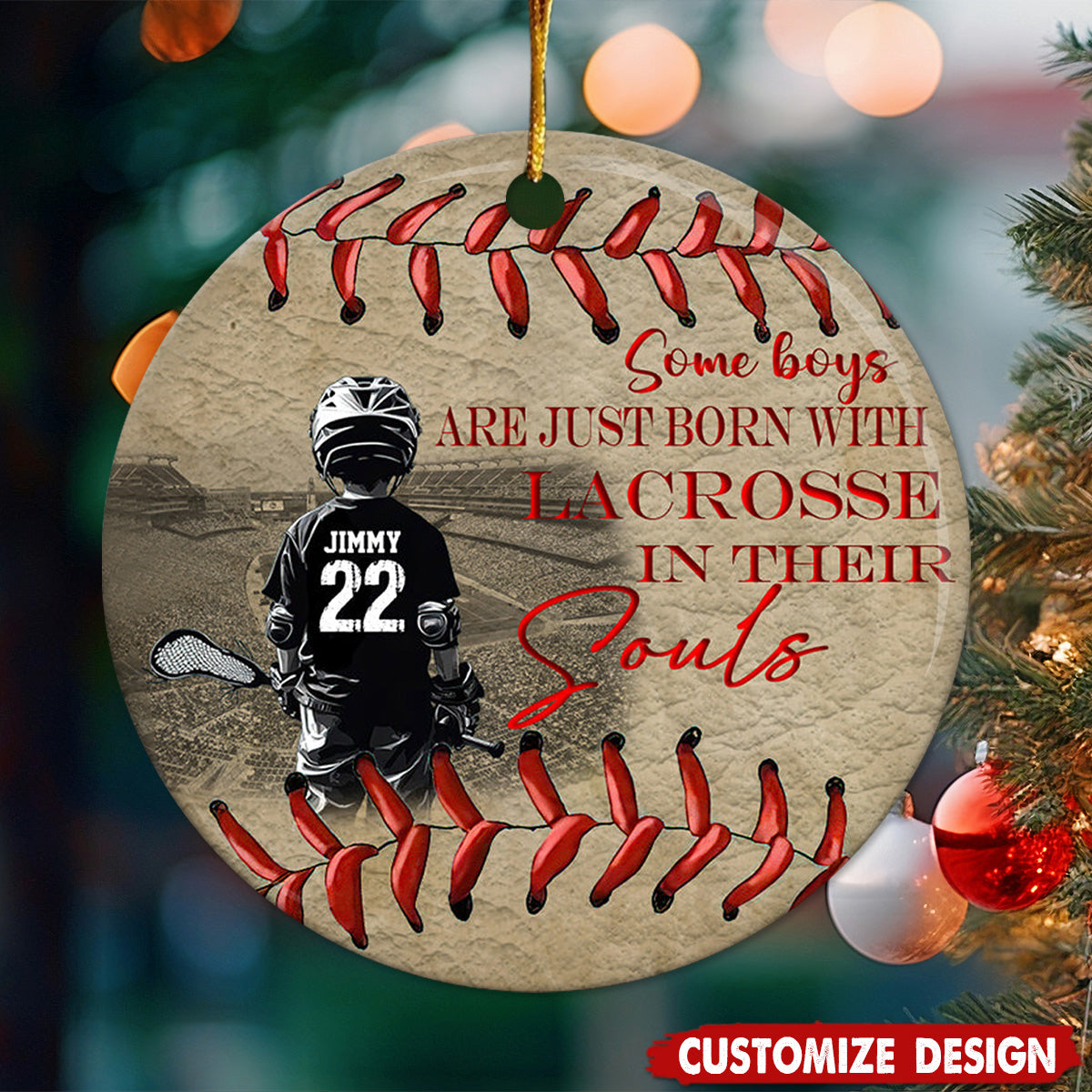 Some Boys Are Just Born With Lacrosse - Personalized Ceramic Ornament - Gift For Lacrosse Lover