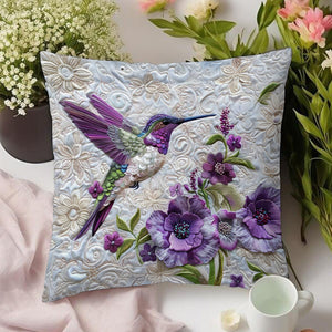 Purple Hummingbird Pillow - Gift For Bird Lovers