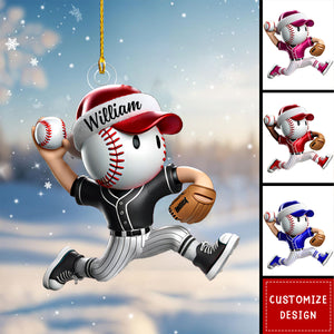 Personalized Baseball Christmas Ornament With Santa Hat Gift For Baseball Lover-2024 New Release