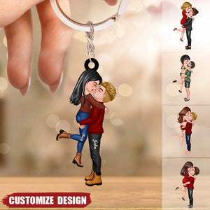 New Release - Personalized Doll Couple Kissing Hugging Keychain - Gift For Couple