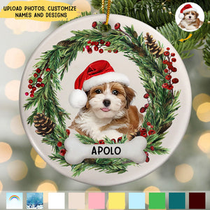 Custom Photo Lovely Pet Face - Christmas Gift For Pet Lovers, Pet Memorial - Personalized Circle Ceramic Ornament