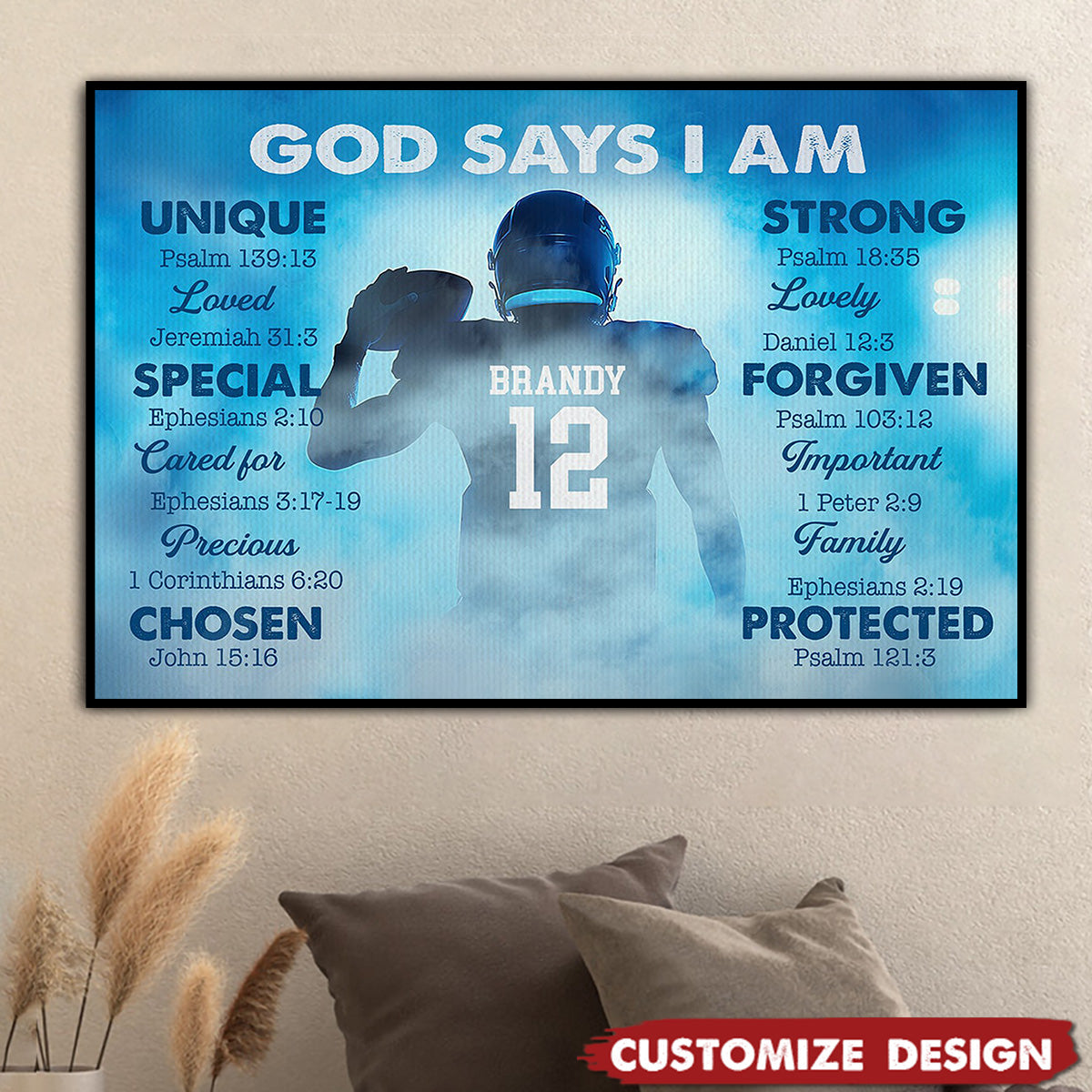 God Says I Am-Personalized Football Boy Poster-Gift For Football Lovers