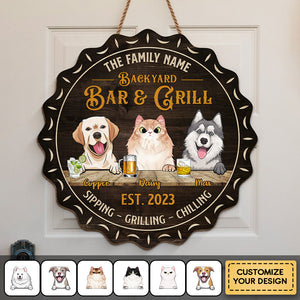 Family Pet Bar & Grill - Dog & Cat Personalized Custom Shaped Home Decor Wood Sign - House Warming Gift For Pet Owners, Pet Lovers