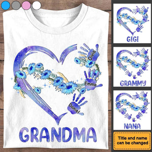 Grandma Heart,Grandkids Name-Personalized T-shirt-Gift For Grandma And Mom