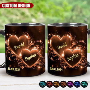 Double Heart Personalized Couple Mug, Anniversary Gift for Couple