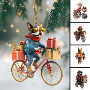 Funny Dog Riding a Bicycle Christmas Ornament - Gift For Dog Lovers - 2024 New Release