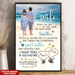 Personalized Back View Couple Walking On The Beach To My Wife Husband Vertical Poster