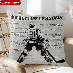 Hockey Life Lessons Personalized Pillow - Gift For Hockey Lovers