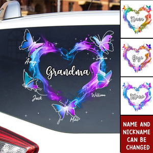 Grandma Mom Colorful Smoke Heart Butterflies Personalized Sticker Decal