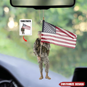 Personalized Upload Photo Car Ornament - Gift For Military