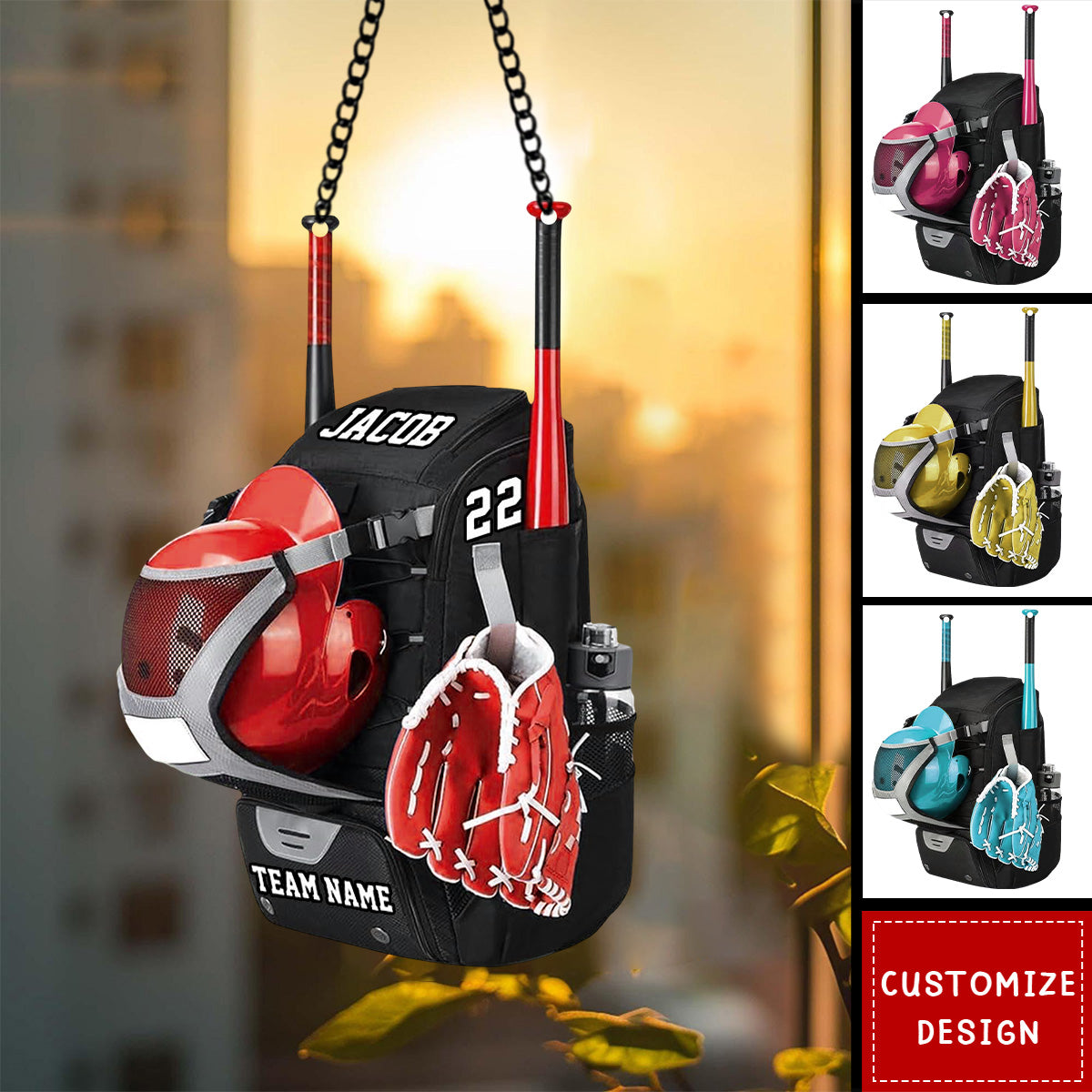 Personalized Baseball/Softball Bag with Helmet & Gloves Suncatcher Ornament - Gift For Baseball&Softball Lovers