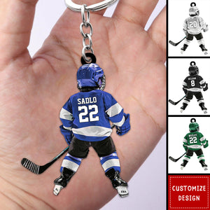 Personalized Kid Hockey Player Keychain - Gift For Hockey Lover