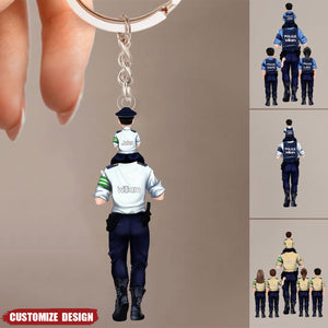 Personalized Police Dad And Kid Keychain - Gift For Family