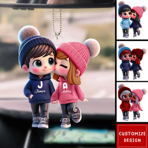 Cute Cartoon Couple Walking Personalized Car Ornament-Gift for Couple