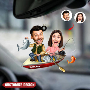 Fishing Couple Personalized Car Ornament Upload Face Photo, Gift For Him/Her