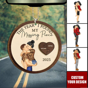 The Year I Found My Missing Piece Kissing Couples - Personalized 2-Layered Wooden Car Ornament