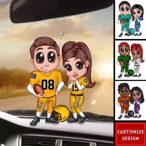 American Football Couple Y2K Style At Field Personalized Acrylic Car Ornament-Gift for Couples