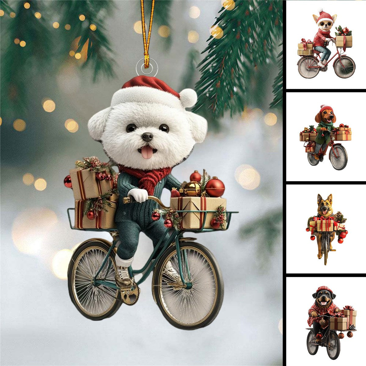 Funny Dog Riding a Bicycle Christmas Ornament - Gift For Dog Lovers - 2024 New Release