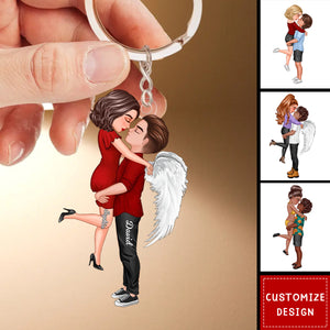 New - Personalized Doll Couple Kissing Hugging Keychain - Gift For Couple