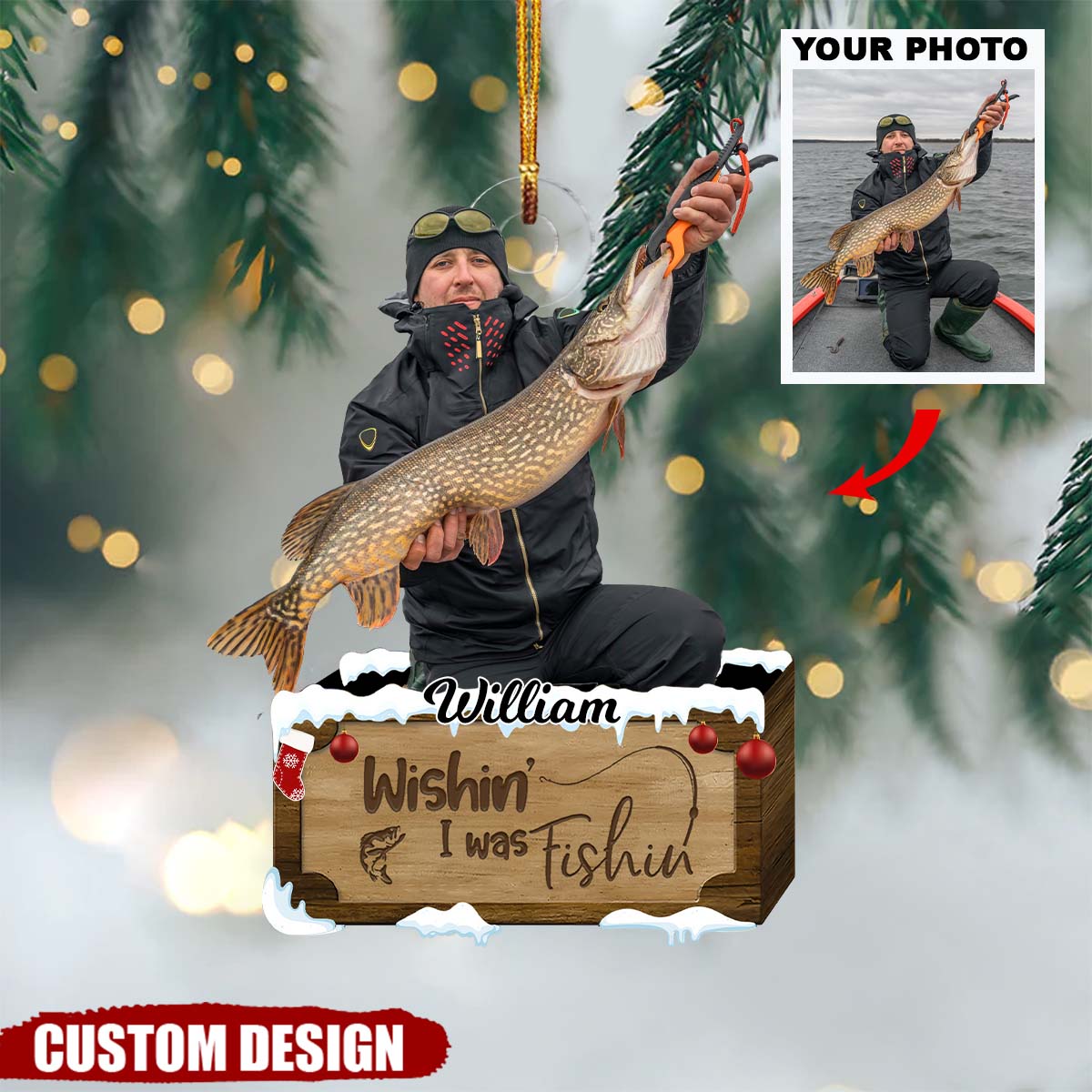 Wishin' I Was Fishing - Personalized Custom Photo Mica Ornament - Christmas Gift For Fishing Lover, Fisher,