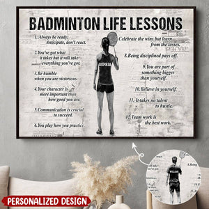 Personalized Badminton Life Lessons Poster - Gift For Badminton Lovers