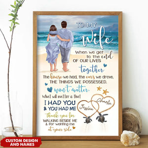 Personalized Back View Couple Walking On The Beach To My Wife Husband Vertical Poster