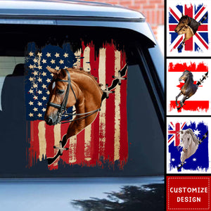 Personalized horse flag printed decal - gift for horse lovers