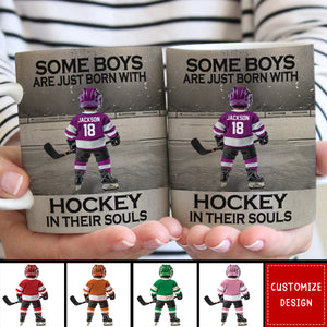 Some Boys Are Just Born With Hockey - Personalized Hockey Kid Mug - Gift For Hockey Lovers