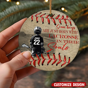 Some Boys Are Just Born With Lacrosse - Personalized Ceramic Ornament - Gift For Lacrosse Lover