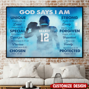 God Says I Am-Personalized Football Boy Poster-Gift For Football Lovers